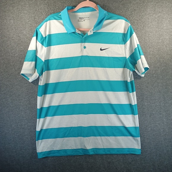 Nike Other - Nike Golf Polo Shirt Mens L Standard Fit Blue Striped‎ Swoosh Logo Lighwieght